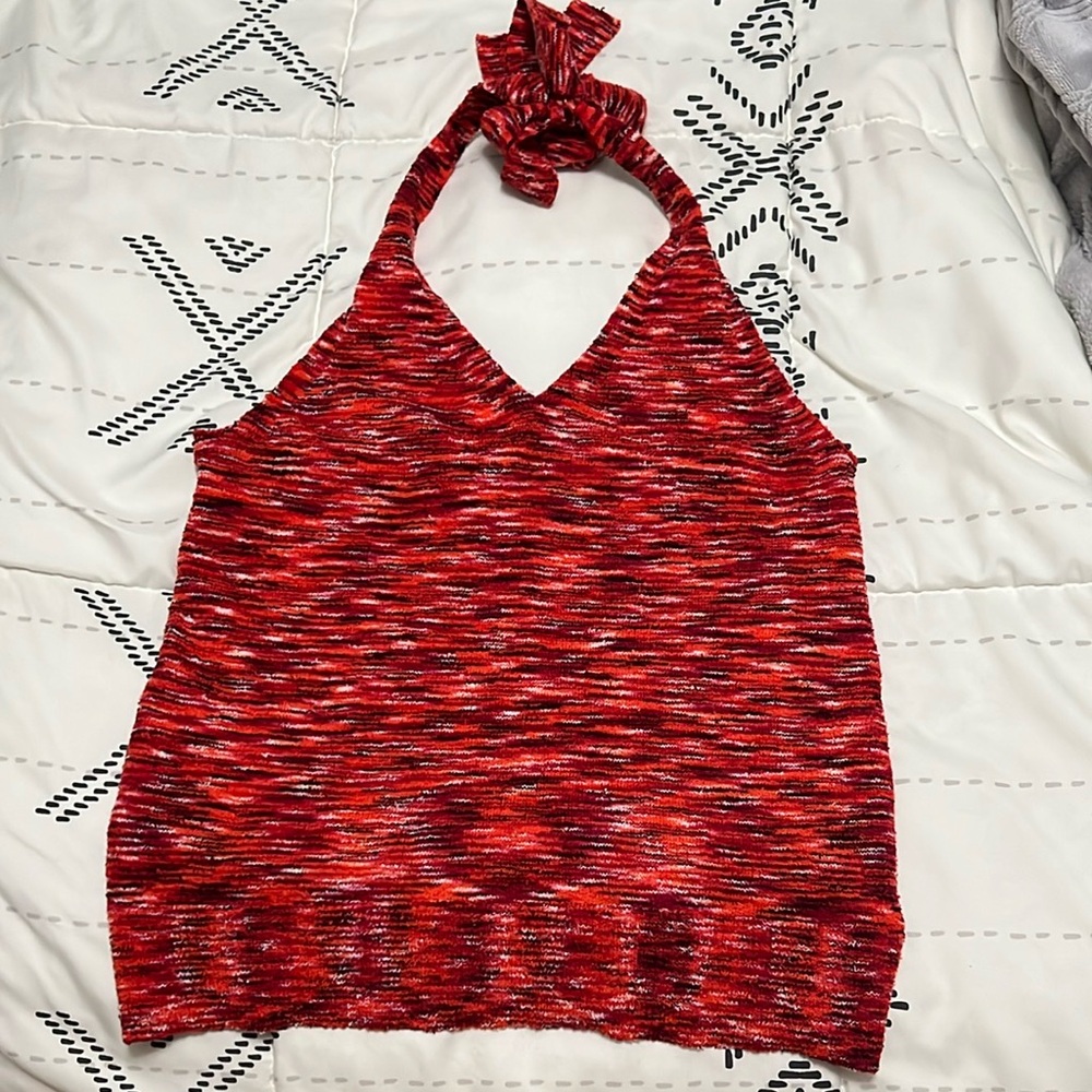 Loft halter tie top low back spacedye marbled red/orange/black/white - Picture 4 of 5